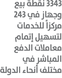 3343 نقطة بيع وجهاز في 243 مركزاً للخدمات لتسهيل إتمام معاملات الدفع المباشر في مختلف أنحاء الدولة 