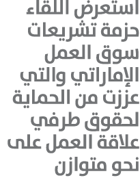 استعرض اللقاء حزمة تشريعات سوق العمل الإماراتي والتي عززت من الحماية لحقوق طرفي علاقة العمل على نحو متوازن