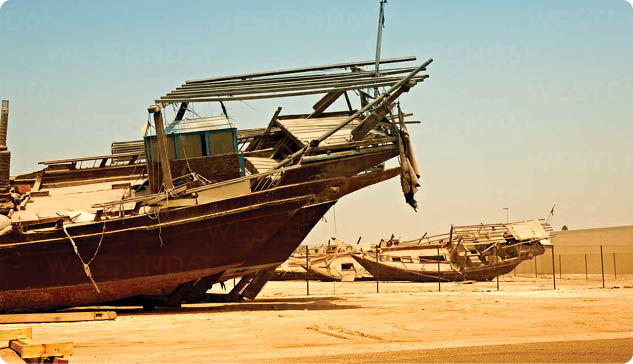 United Arab Emirates, Abu Dhabi, Old fishing boat at harbour