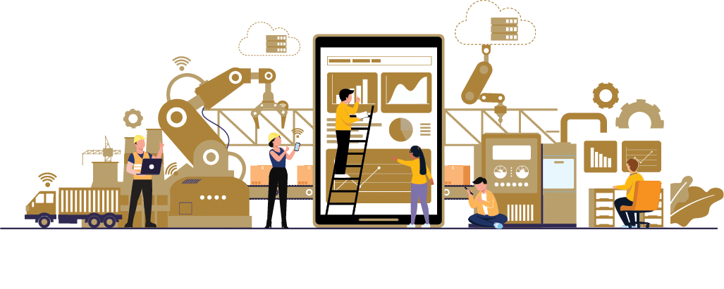 Smart Factory and working person using wireless technology to control  For workflow With clever device  infographic of industry 4 0 concept  Vector illustration 
