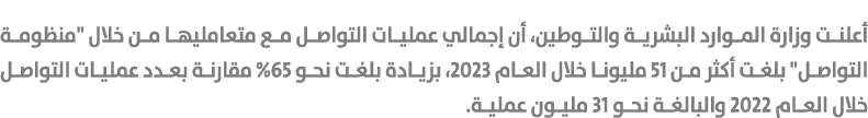 أعلنت وزارة الموارد البشرية والتوطين، أن إجمالي عمليات التواصل مع متعامليها من خلال \“منظومة التواصل\" بلغت أكثر من 5...