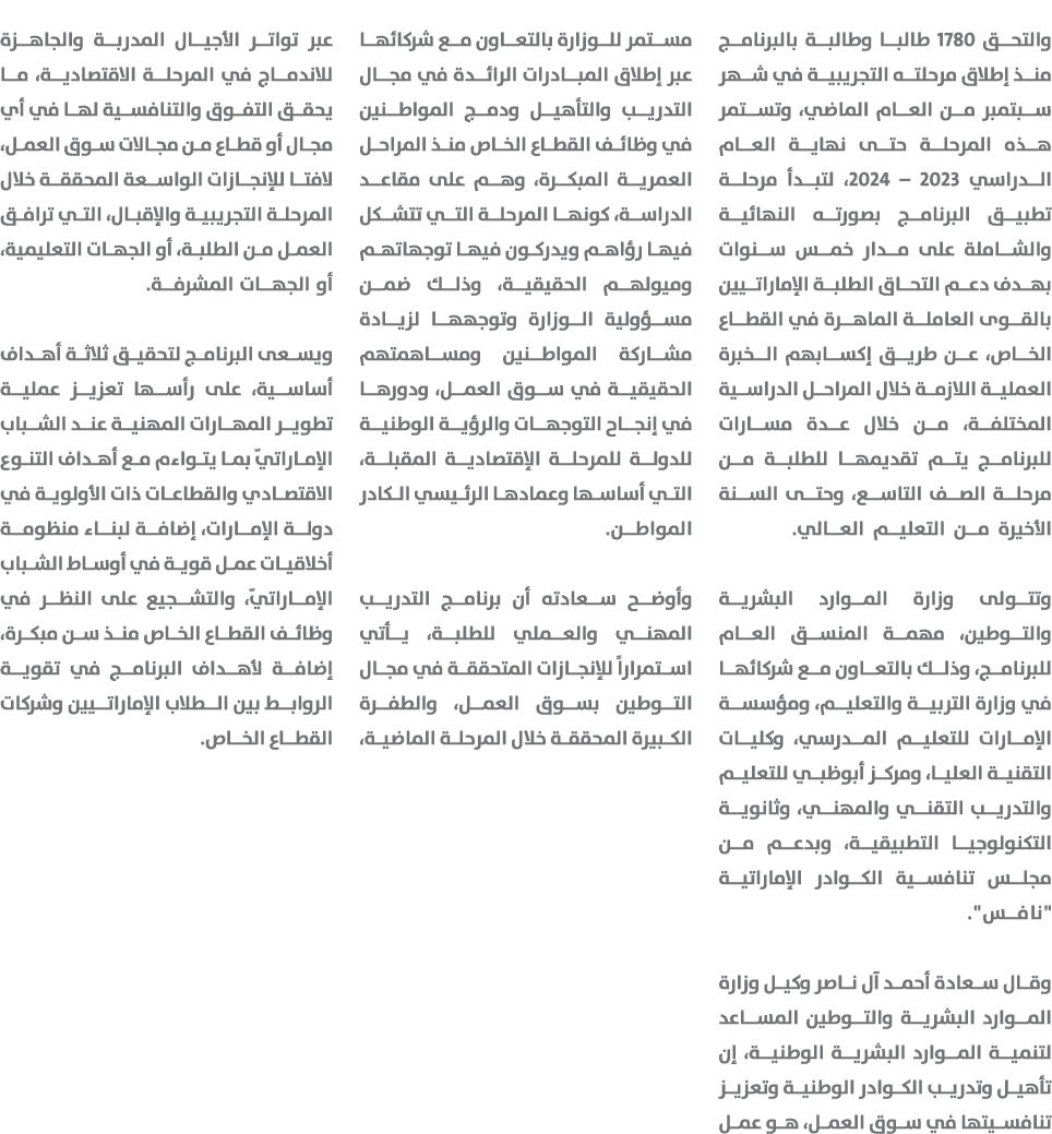 والتحق 1780 طالبا وطالبة بالبرنامج منذ إطلاق مرحلته التجريبية في شهر سبتمبر من العام الماضي، وتستمر هذه المرحلة حتى ن...