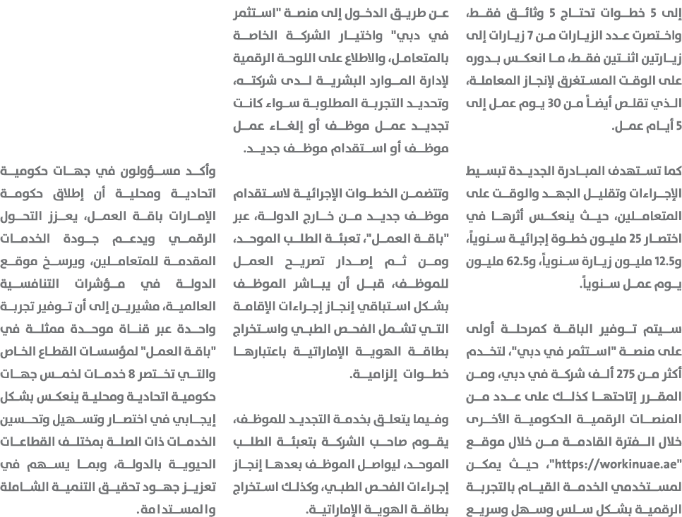 إلى 5 خطوات تحتاج 5 وثائق فقط، واختصرت عدد الزيارات من 7 زيارات إلى زيارتين اثنتين فقط، ما انعكس بدوره على الوقت المس...