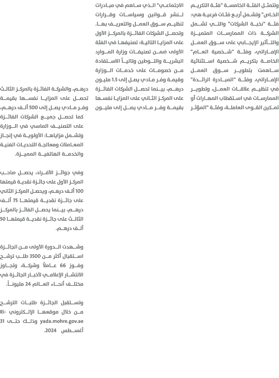 وتتمثل الفئة الخامسة \“فئة التكريم الخاص\" وتشمل أربع فئات فرعية هي: فئة \"نخبة الشركات\" والتي تشمل الشركة ذات المما...