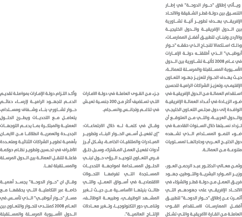  ويأتي إطلاق \“حوار الدوحة\" في إطار التنسيق بين دولة قطر الشقيقة والاتحاد الإفريقي بهدف تطوير آلية تشاورية بين الدول...