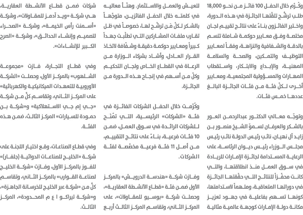 وكُرِّم خلال الحفل 100 فائز من نحو 18,000 طلب ترشُّح تلقَّتها الجائزة في هذه الدورة، واختير الفائزون بناءً على نتائج ...