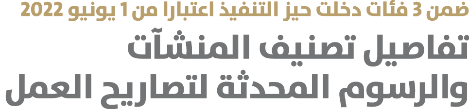 ضمن 3 فئات دخلت حيز التنفيذ اعتبارا من 1 يونيو 2022 تفاصيل تصنيف المنشآت والرسوم المحدثة لتصاريح العمل 