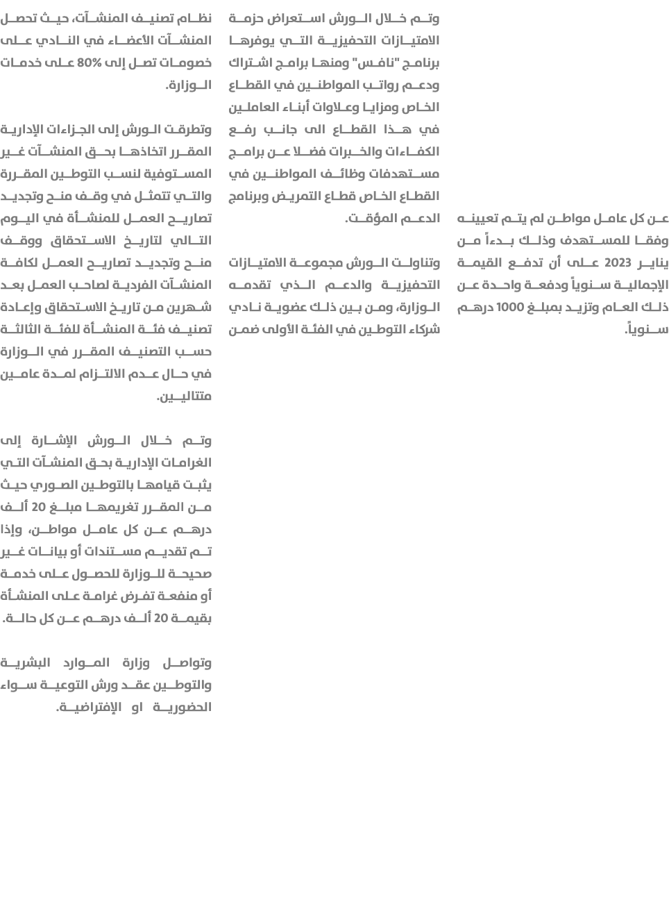 عن كل عامل مواطن لم يتم تعيينه وفقا للمستهدف وذلك بدءاً من يناير 2023 على أن تدفع القيمة الإجمالية سنوياً ودفعة واحدة...