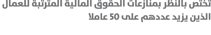 تختص بالنظر بمنازعات الحقوق المالية المترتبة للعمال الذين يزيد عددهم على 50 عاملا 