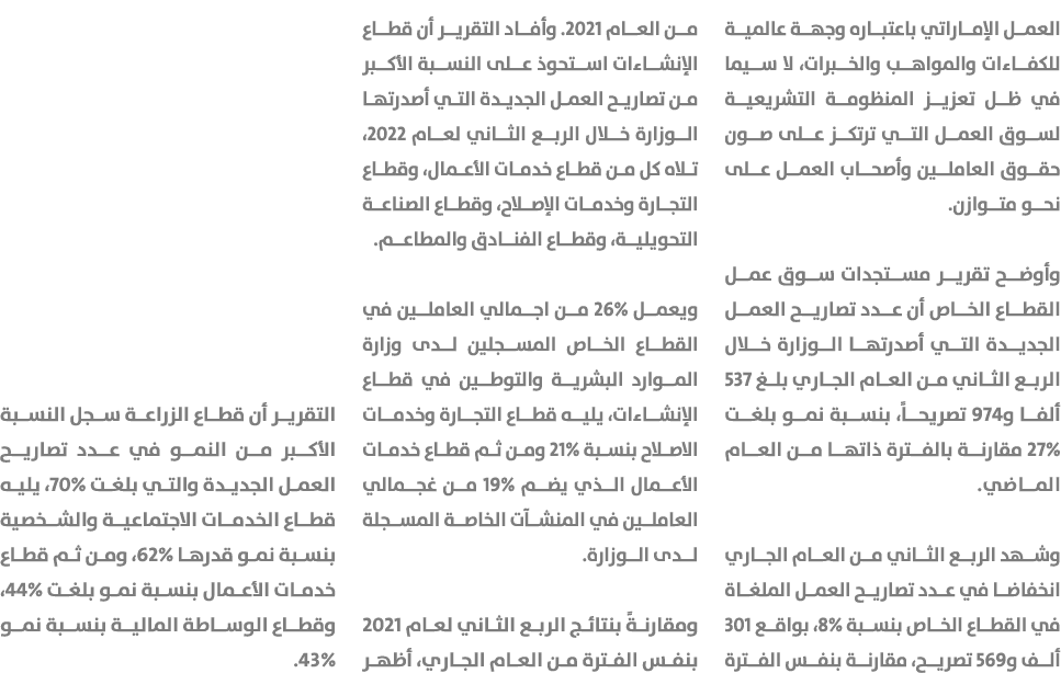 العمل الإماراتي باعتباره وجهة عالمية للكفاءات والمواهب والخبرات، لا سيما في ظل تعزيز المنظومة التشريعية لسوق العمل ال...