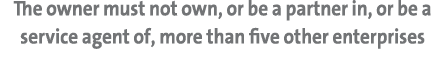 The owner must not own, or be a partner in, or be a service agent of, more than five other enterprises