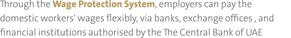 Through the Wage Protection System, employers can pay the domestic workers' wages flexibly, via banks, exchange offic...