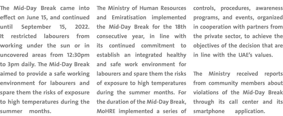 The Mid-Day Break came into effect on June 15, and continued until September 15, 2022. It restricted labourers from w...