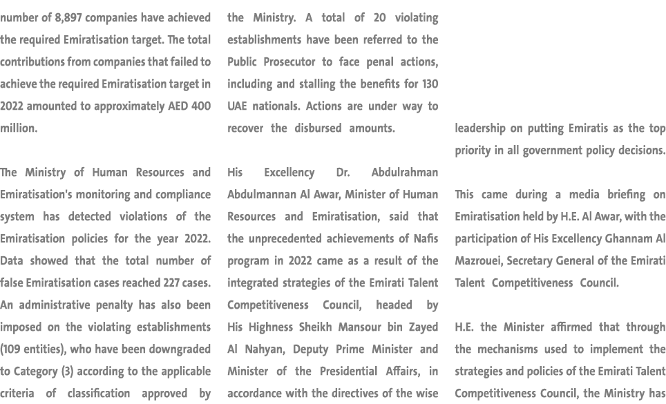 number of 8,897 companies have achieved the required Emiratisation target. The total contributions from companies tha...