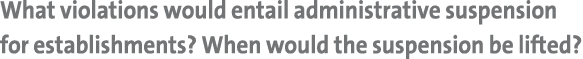 What violations would entail administrative suspension for establishments? When would the suspension be lifted?