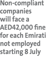 Non compliant companies will face a AED42,000 fine for each Emirati not employed starting 8 July 