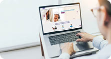 mockup image blank screen computer with white background for advertising text,hand man using laptop contact business search information on desk in office.marketing and creative design