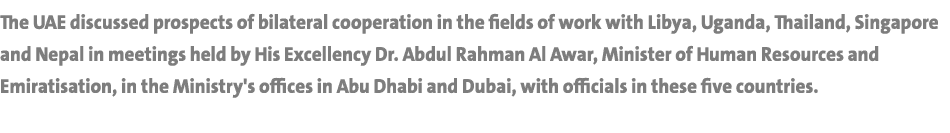 The UAE discussed prospects of bilateral cooperation in the fields of work with Libya, Uganda, Thailand, Singapore an   