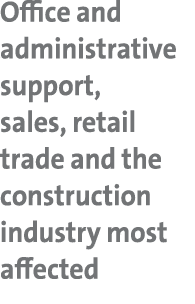 Office and administrative support, sales, retail trade and the construction industry most affected