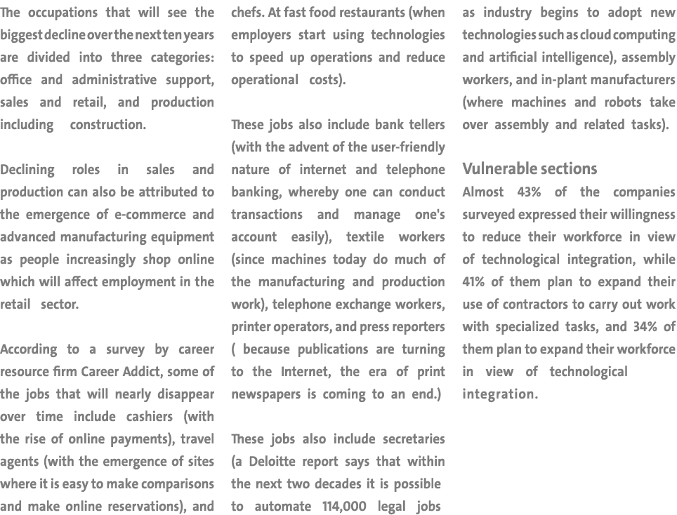 The occupations that will see the biggest decline over the next ten years are divided into three categories: office a   