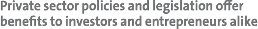 Private sector policies and legislation offer benefits to investors and entrepreneurs alike