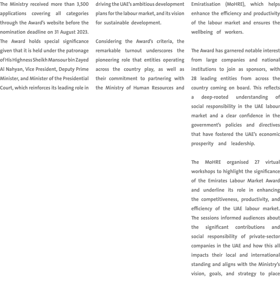 The Ministry received more than 3,500 applications covering all categories through the Award’s website before the nom...