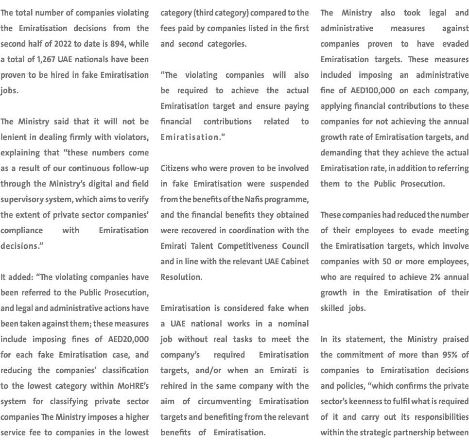 The total number of companies violating the Emiratisation decisions from the second half of 2022 to date is 894, whil...