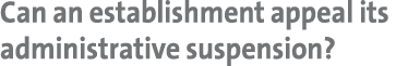 Can an establishment appeal its administrative suspension?