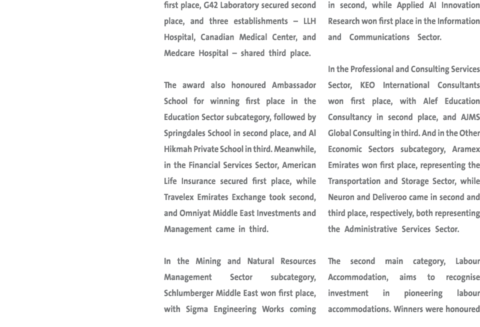 first place, G42 Laboratory secured second place, and three establishments – LLH Hospital, Canadian Medical Center, a...