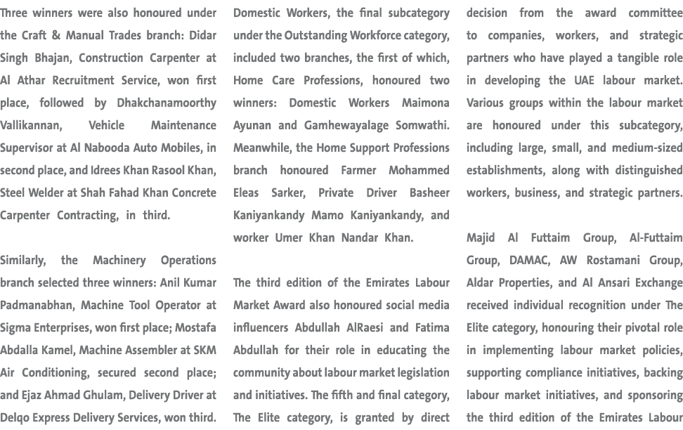 Three winners were also honoured under the Craft & Manual Trades branch: Didar Singh Bhajan, Construction Carpenter a...