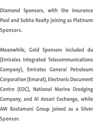 Diamond Sponsors, with the Insurance Pool and Sobha Realty joining as Platinum Sponsors. Meanwhile, Gold Sponsors inc...