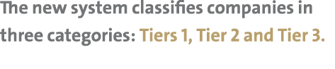 The new system classifies companies in three categories: Tiers 1, Tier 2 and Tier 3. 