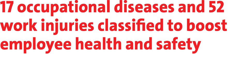 17 occupational diseases and 52 work injuries classified to boost employee health and safety 