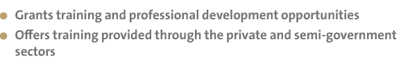  Grants training and professional development opportunities Offers training provided through the private and semi-gov...