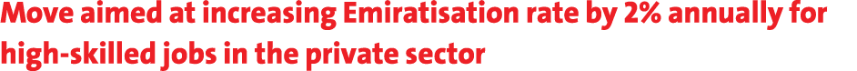 Move aimed at increasing Emiratisation rate by 2% annually for high-skilled jobs in the private sector